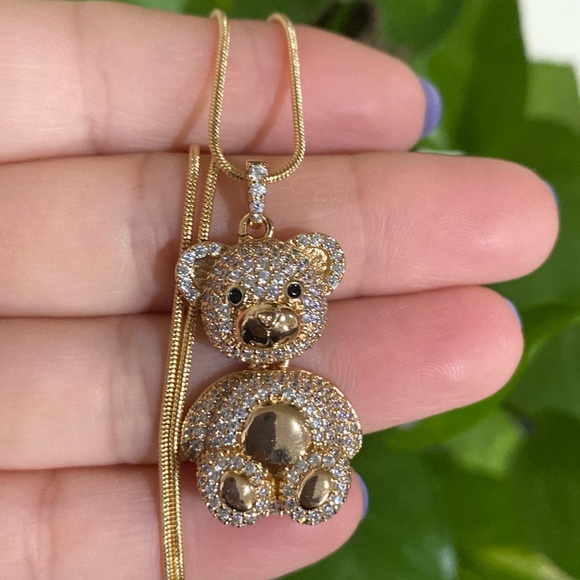 Gold Plated Jewelry - 18K Gold Plated Teddy Bear Pendant Necklace